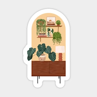 Mid Century Modern Interior With Plants 2 Sticker